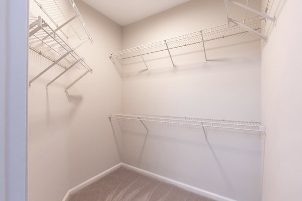 Spacious closet with organized shelving in Nav850 Apartments, perfect for storage needs