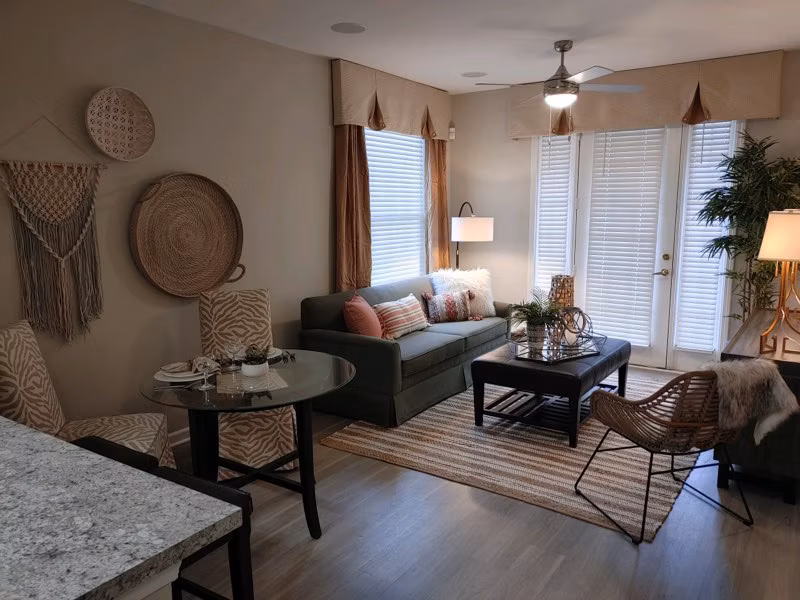Spacious living room with modern decor in Nav850 Apartments offering luxury living in the heart of the city