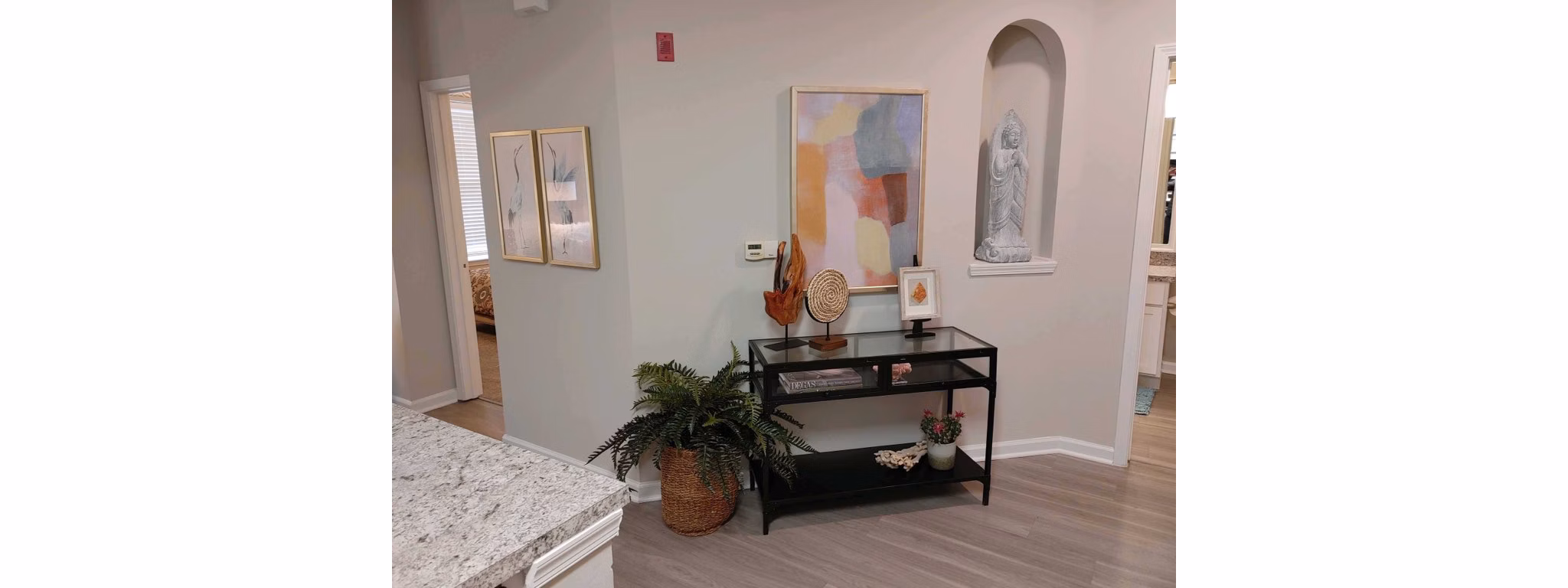 Modern living room with contemporary furniture and large windows at Nav850 Apartments