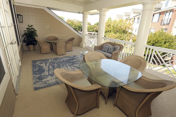 Modern outdoor patio with stylish seating at Nav850 Apartments luxury residence