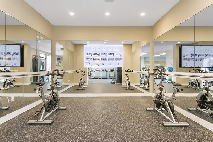Yoga and spin studio with modern equipment at Harbor Landing Apartments