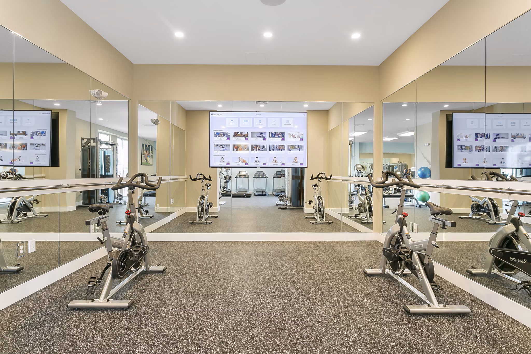 Yoga and spin studio with modern equipment at Harbor Landing Apartments