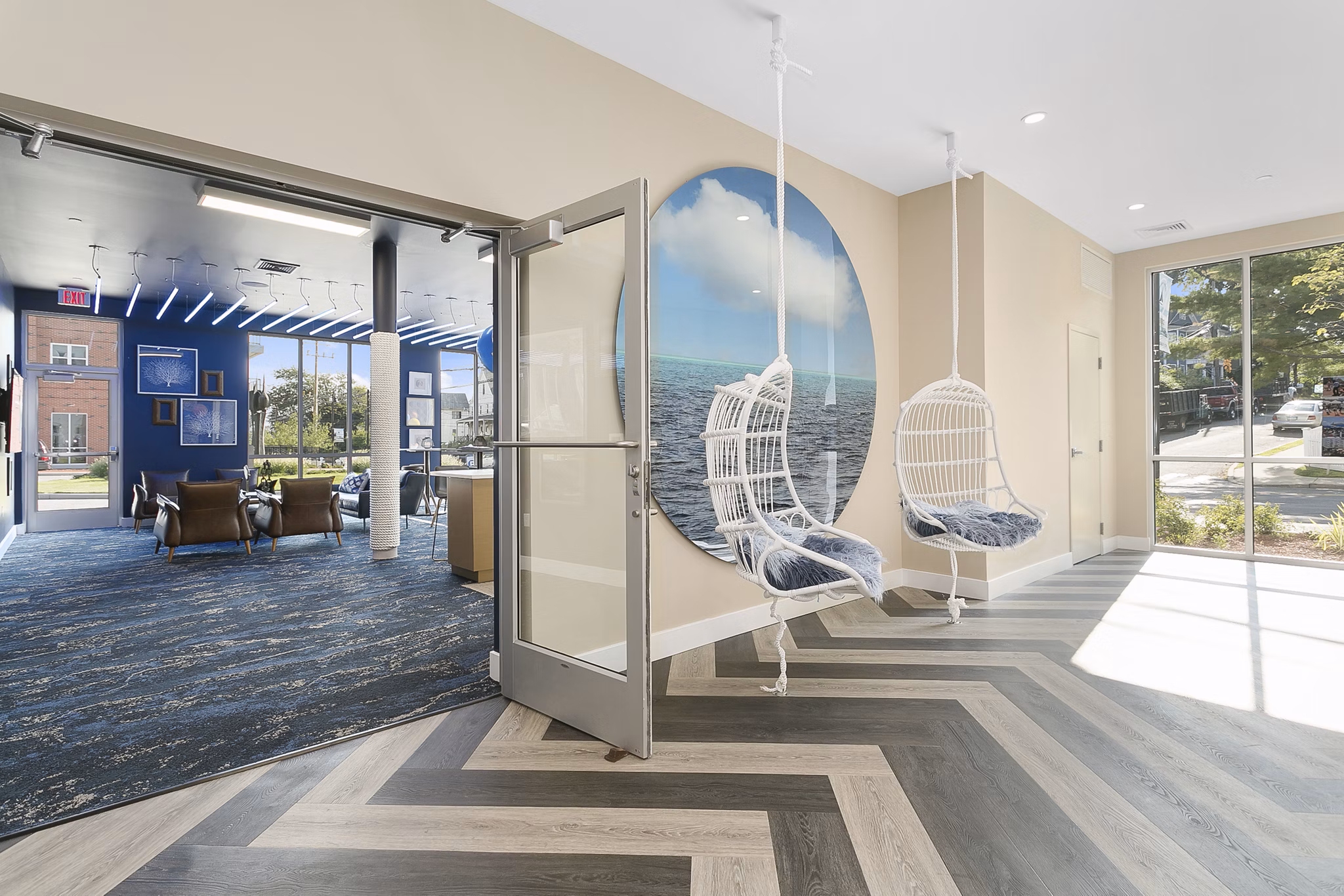 Harbor Landing Apartments: Cozy patio with outdoor seating and lush greenery