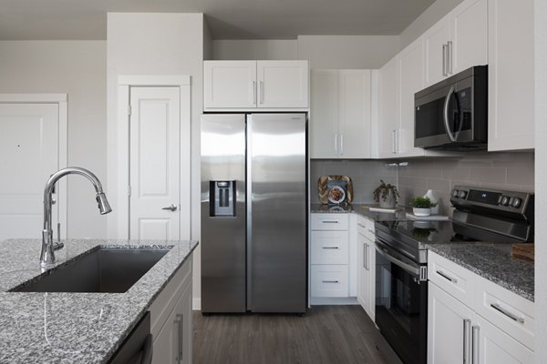 Modern kitchen with stainless steel appliances at Prose Solaire Apartments