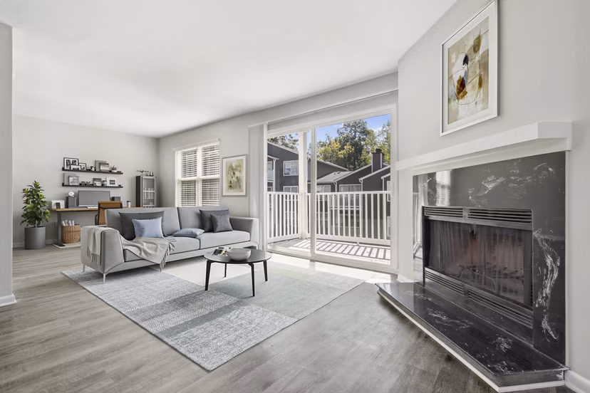 Cozy living room with modern decor at Luna Pointe Apartments