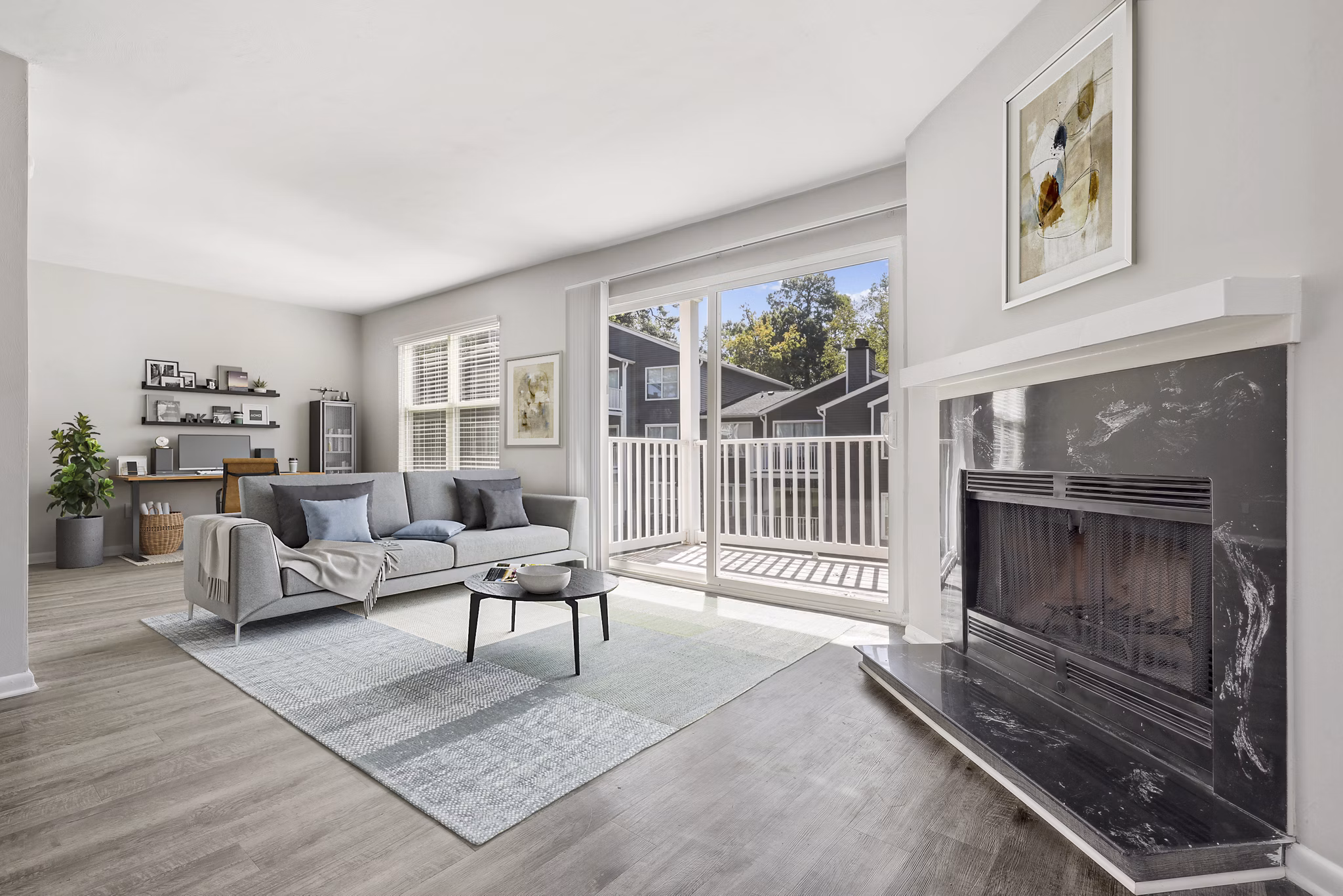Cozy living room with modern decor at Luna Pointe Apartments