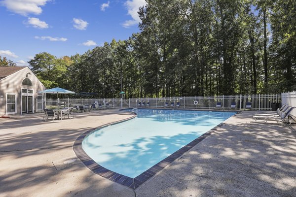 Luxurious pool with lounge chairs at Luna Pointe Apartments, ideal for relaxation in a serene residential setting