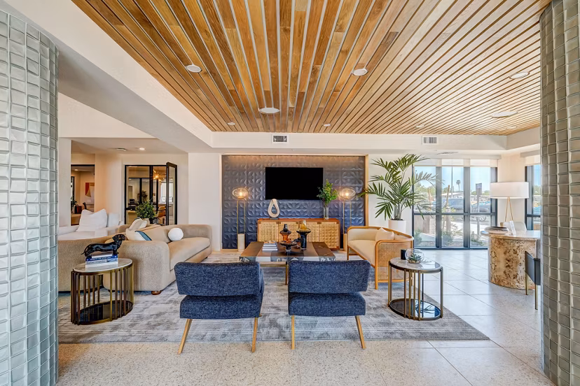 Elegant lobby with modern decor at Encore Novo Apartments