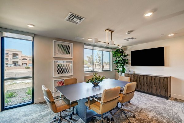 Modern meeting facility featuring state-of-the-art technology at Encore Novo Apartments