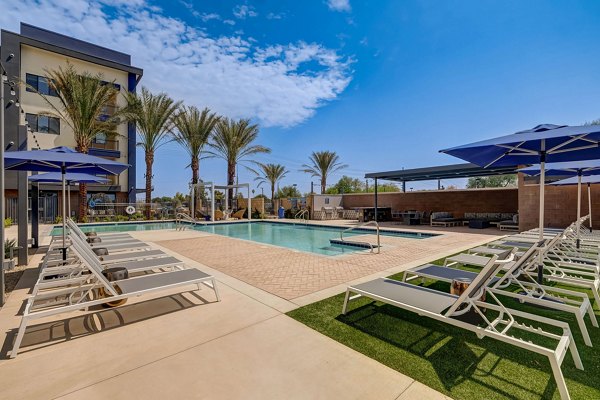 Luxury infinity pool at Encore Novo Apartments offering relaxation and leisure