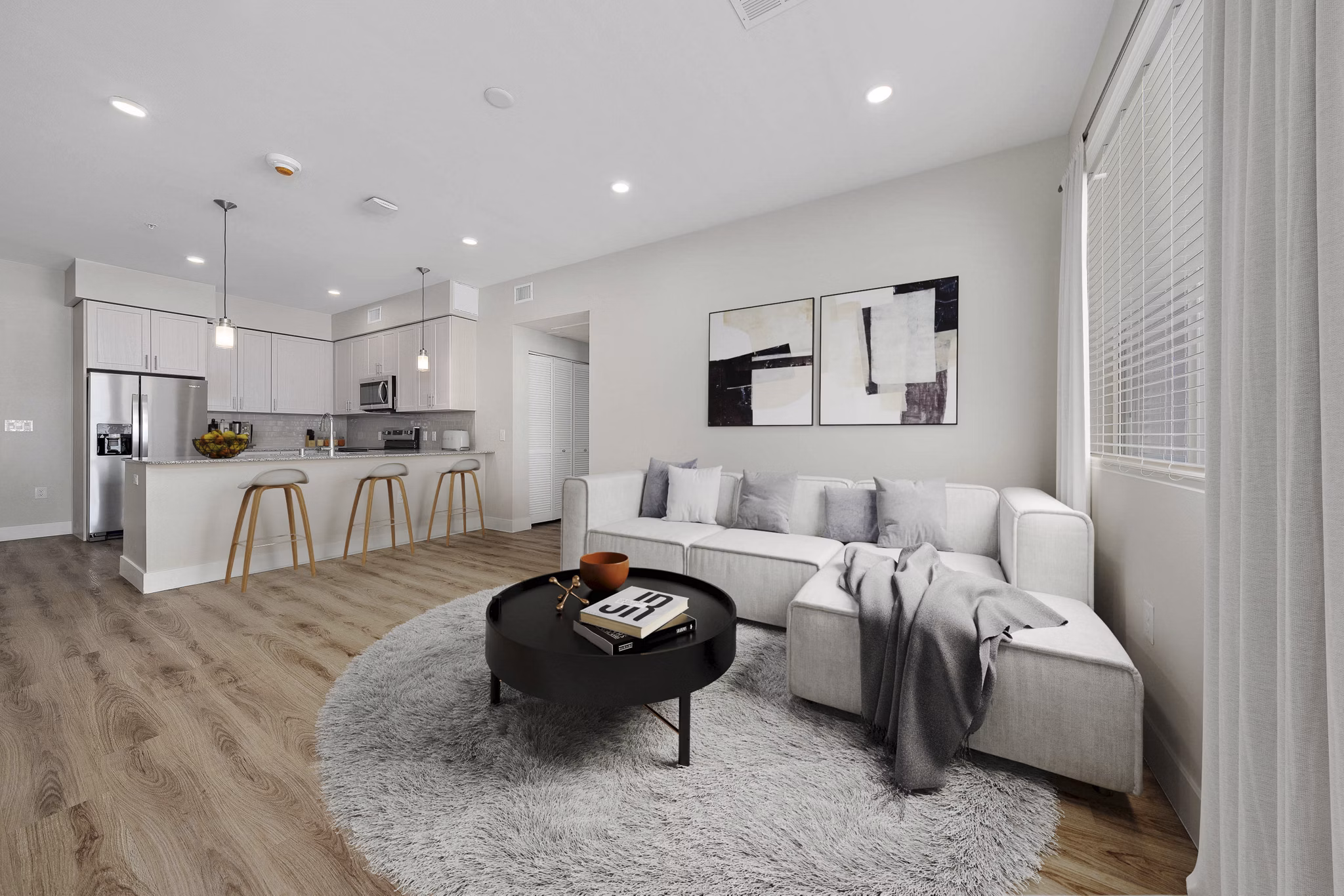 living room at Album Union Village Apartments