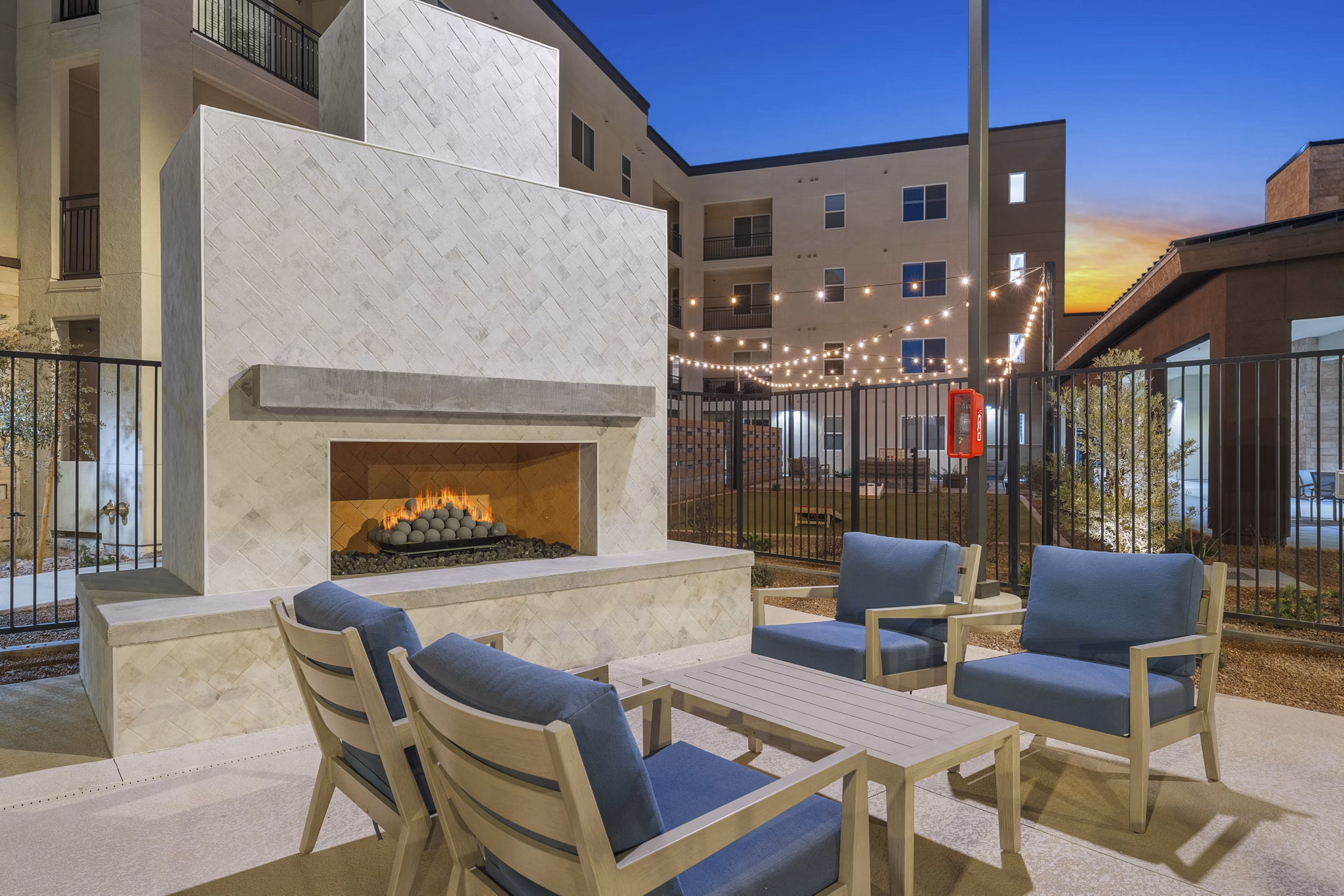 fire pit at Album Union Village Apartments