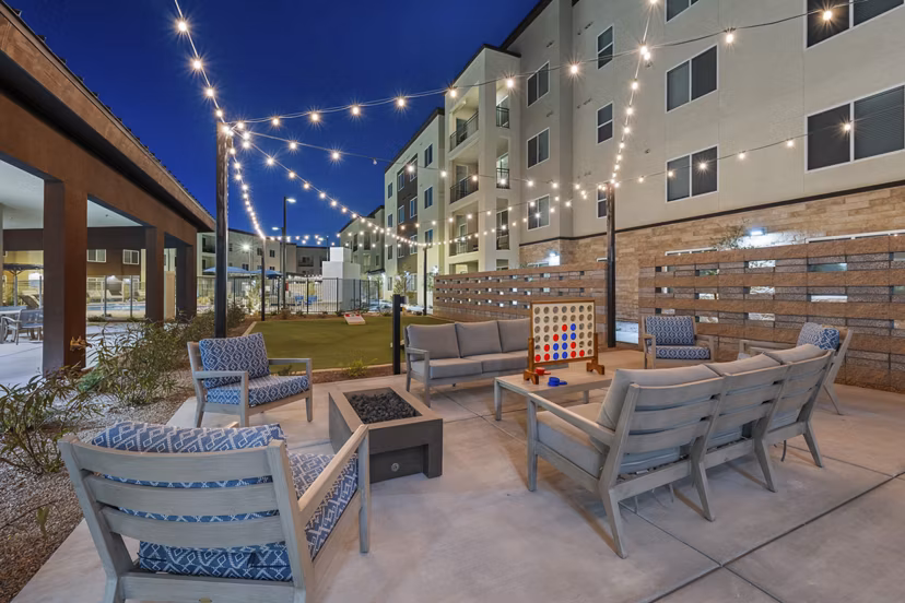 fire pit at Album Union Village Apartments