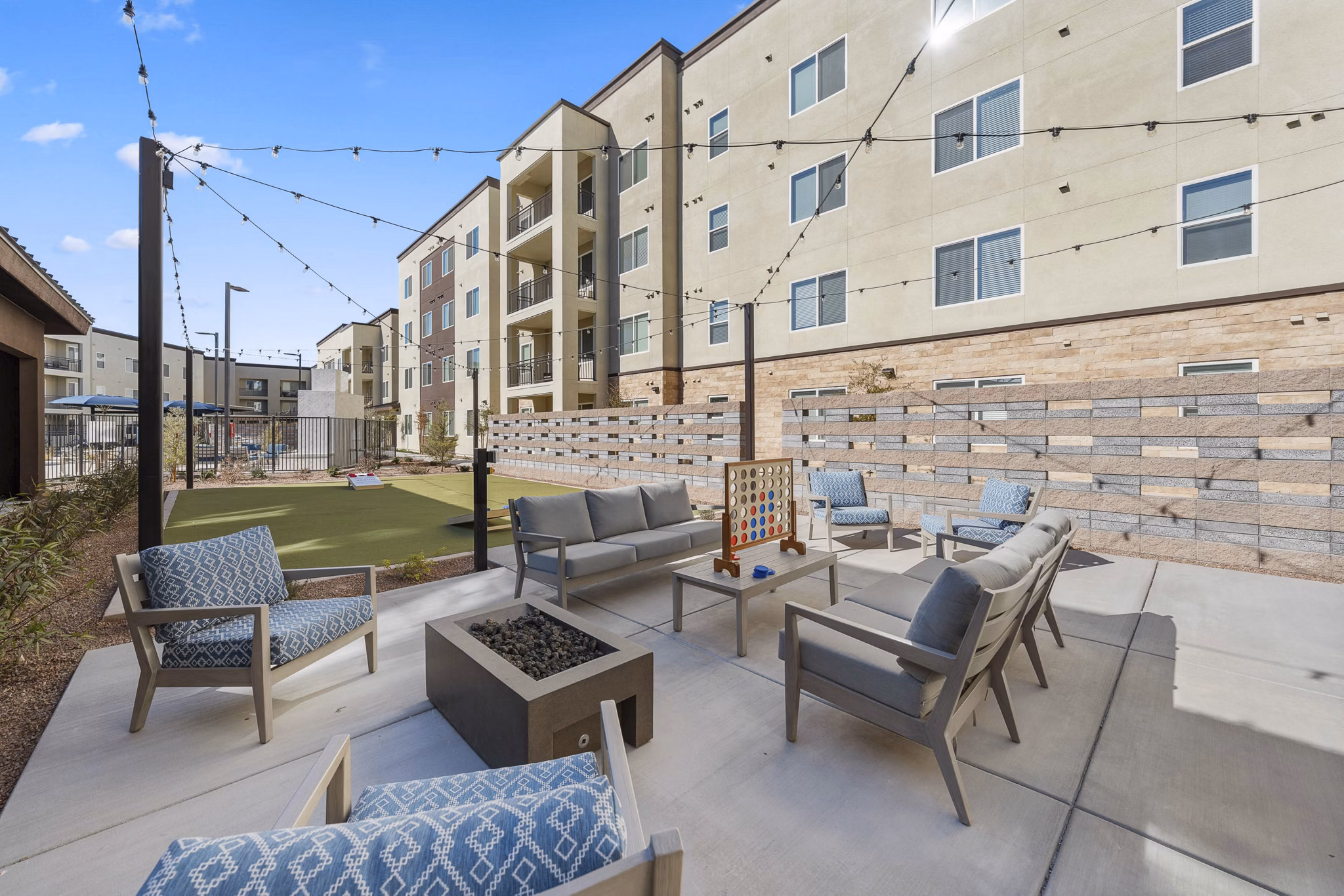 fire pit at Album Union Village Apartments