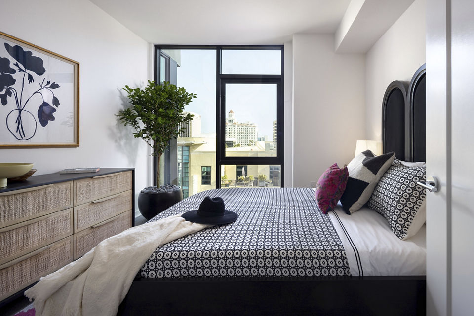 Contemporary bedroom with stylish decor at Broadstone Inkwell Apartments