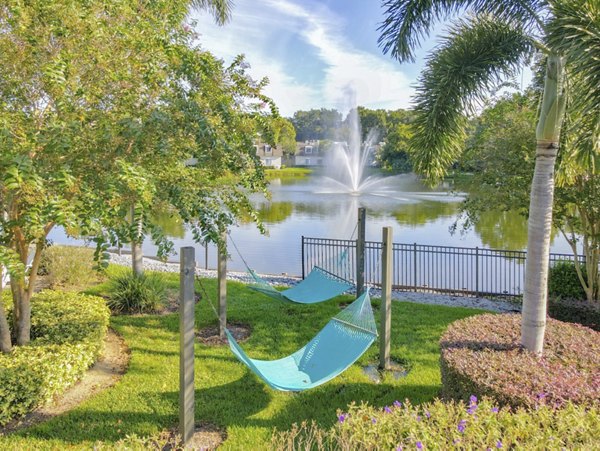 Tranquil courtyard with lush landscaping at Westmount at Winter Park luxury apartments