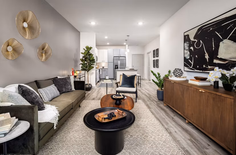 Spacious living room with stylish decor in Advenir at Walker's Ridge Apartments