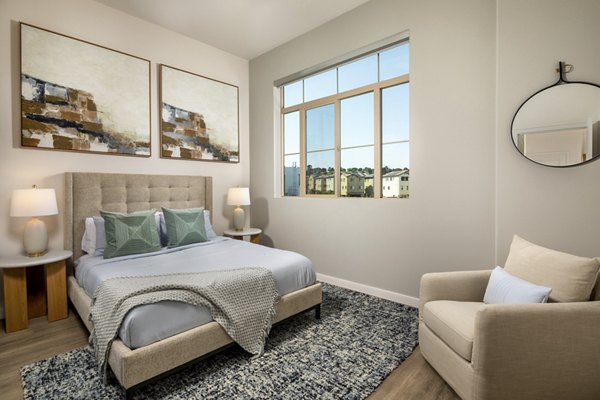 Elegant bedroom with modern decor at Suncrest at Ponte Vista Apartments