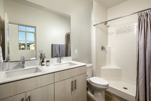 Modern bathroom with sleek fixtures at Suncrest at Ponte Vista Apartments