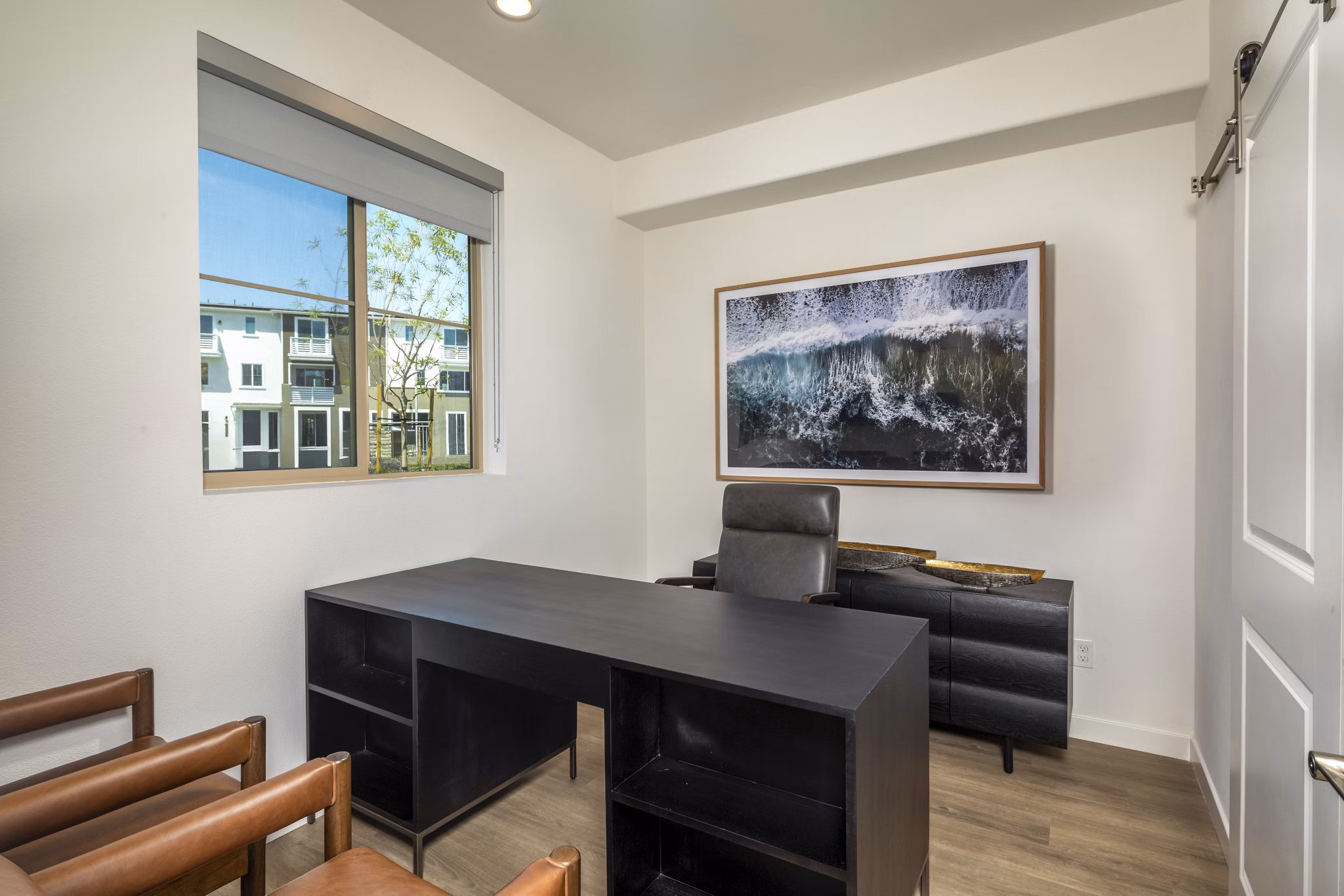 Home office with ergonomic desk and chair at Suncrest at Ponte Vista Apartments