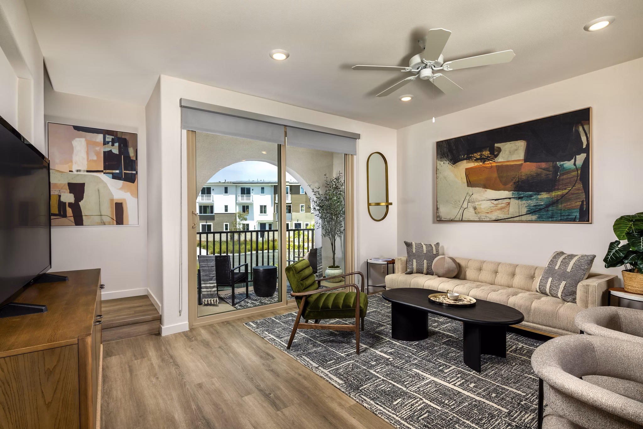 Spacious living room with modern decor at Suncrest at Ponte Vista Apartments
