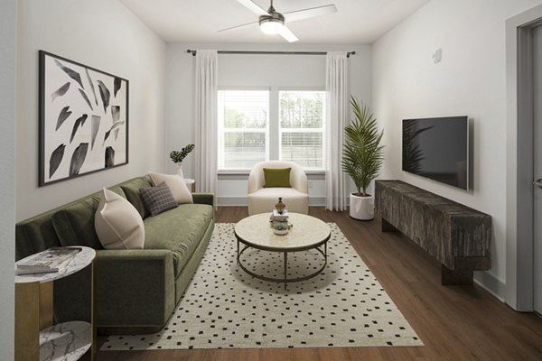 Contemporary living room with modern decor at Arden Apartments, luxury living with spacious interior design and ample natural light