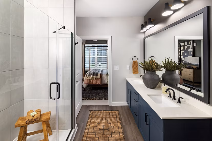 Sleek bathroom featuring modern fixtures at Milo Apartments