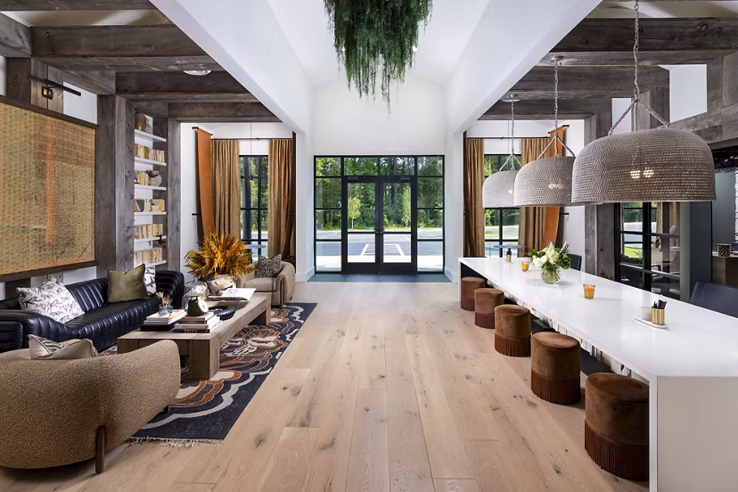 Stylish clubhouse with modern furnishings at Milo Apartments, offering luxury amenities for residents