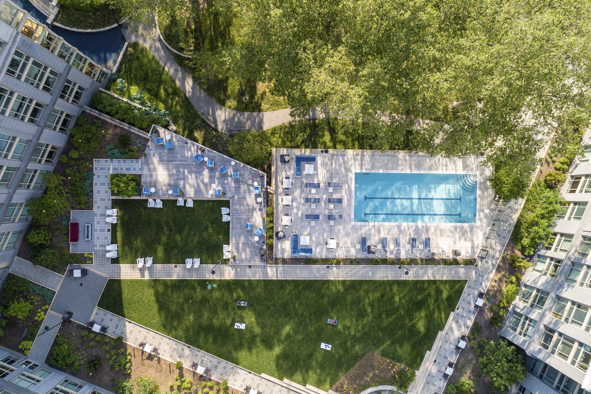 Rooftop pool with city views at The Octagon Apartments