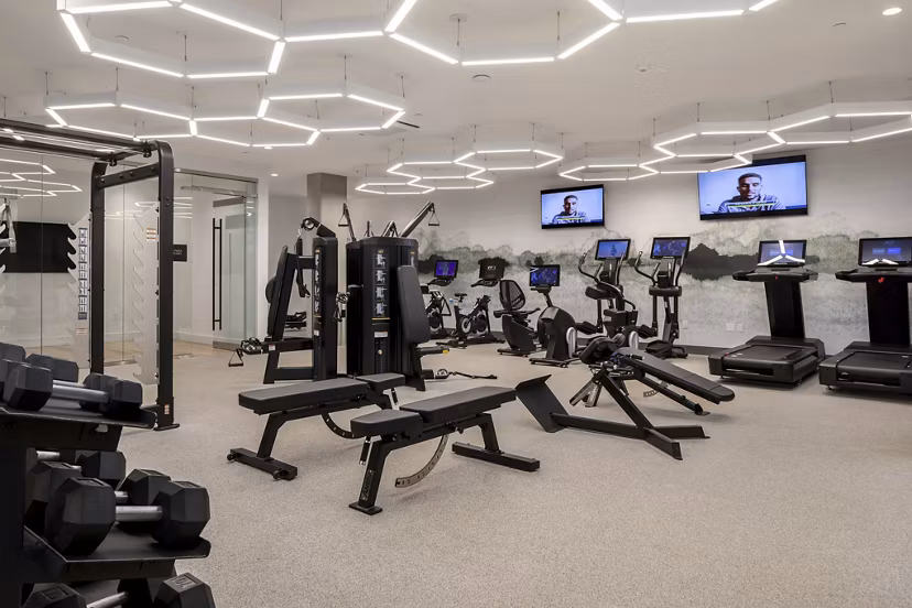 fitness center at The Cline Apartments