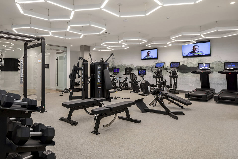 fitness center at The Cline Apartments