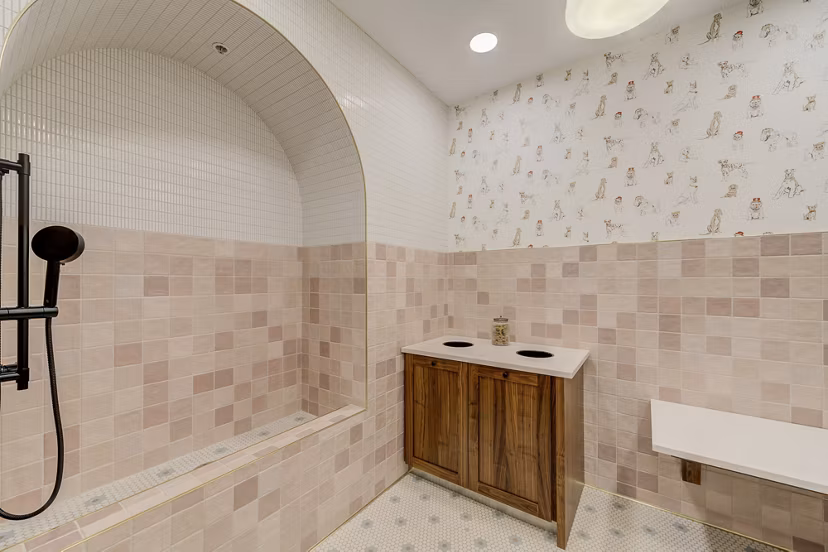 Dog wash station for pet care at The James Apartments, luxury Greystar community