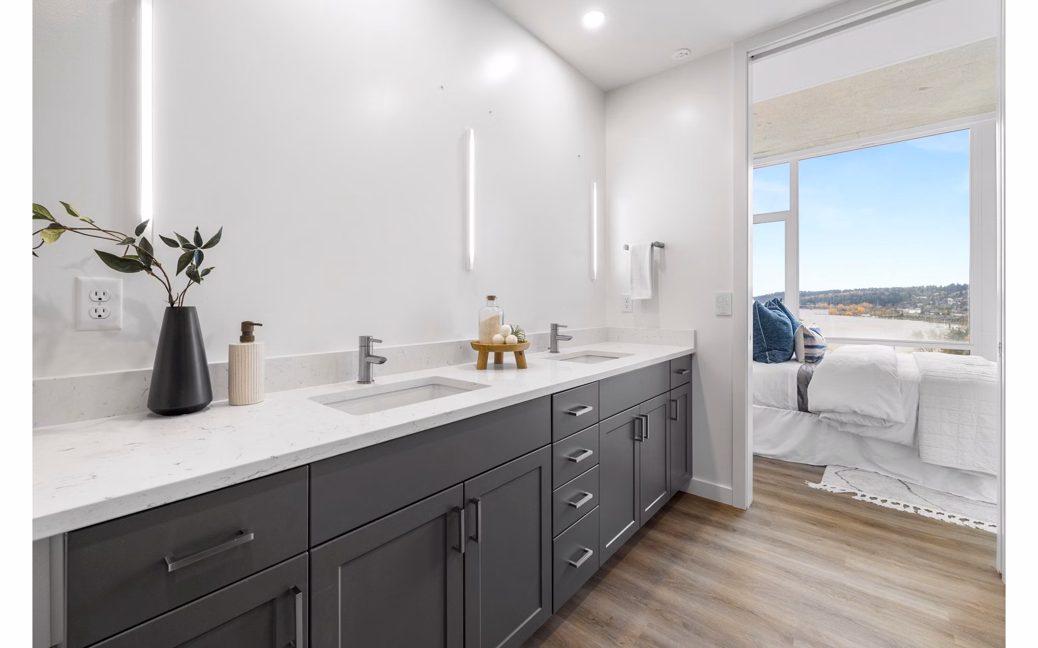Modern bathroom with sleek fixtures at Willamette Tower Apartments