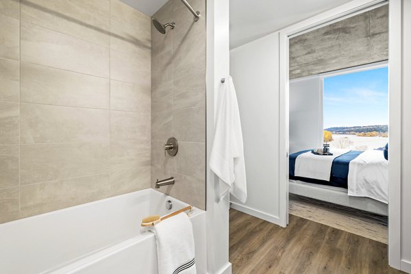 Modern bathroom with sleek fixtures at Willamette Tower Apartments