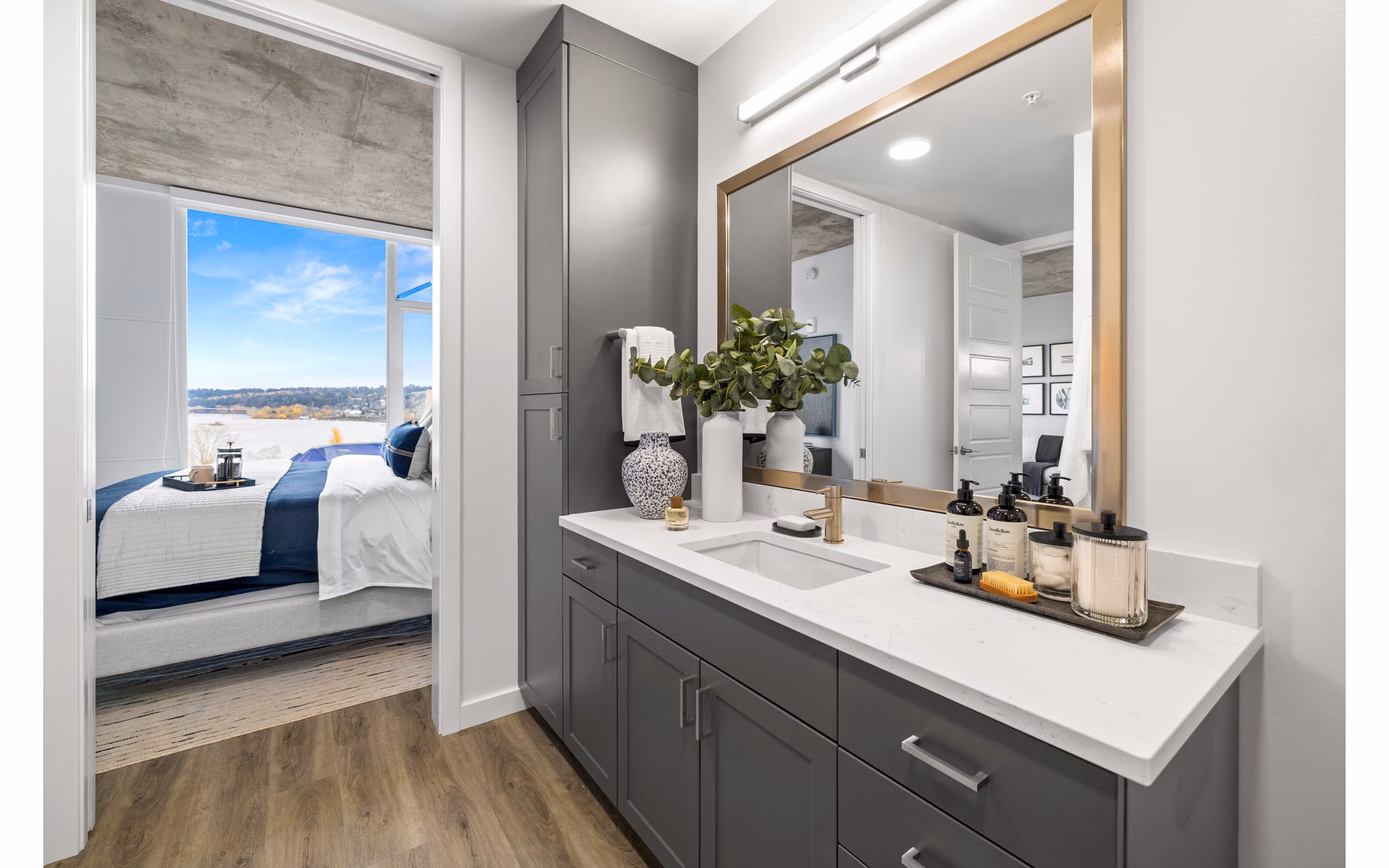 Modern bathroom featuring elegant fixtures at Willamette Tower Apartments