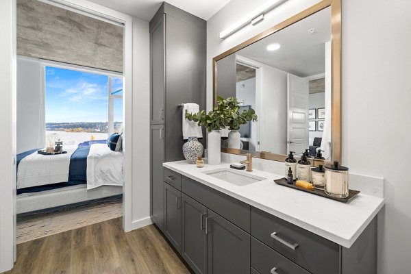 Modern bathroom featuring elegant fixtures at Willamette Tower Apartments