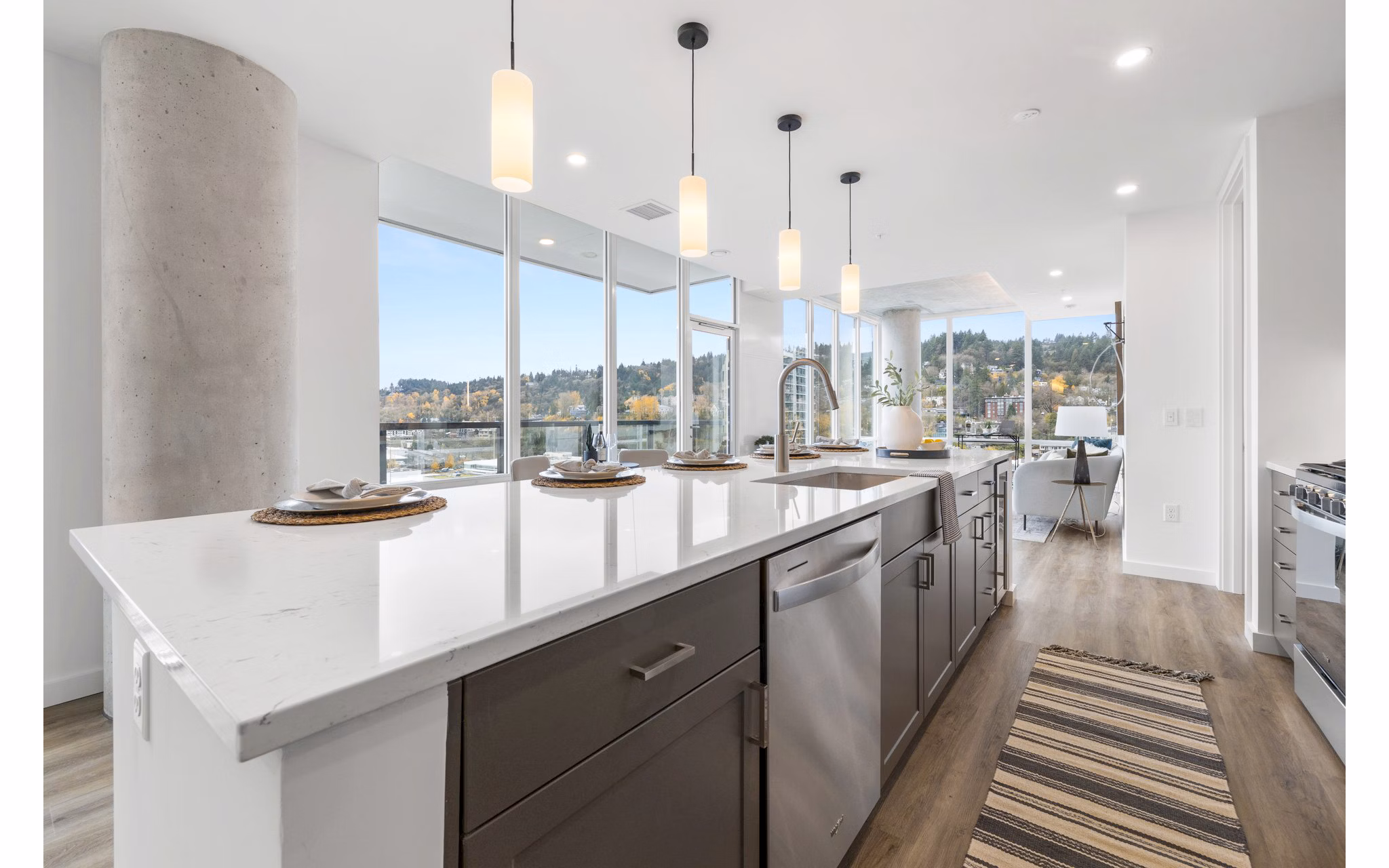 Spacious kitchen with modern appliances in Willamette Tower Apartments