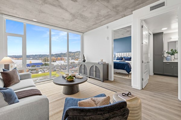 Modern living room with stylish furnishings at Willamette Tower Apartments