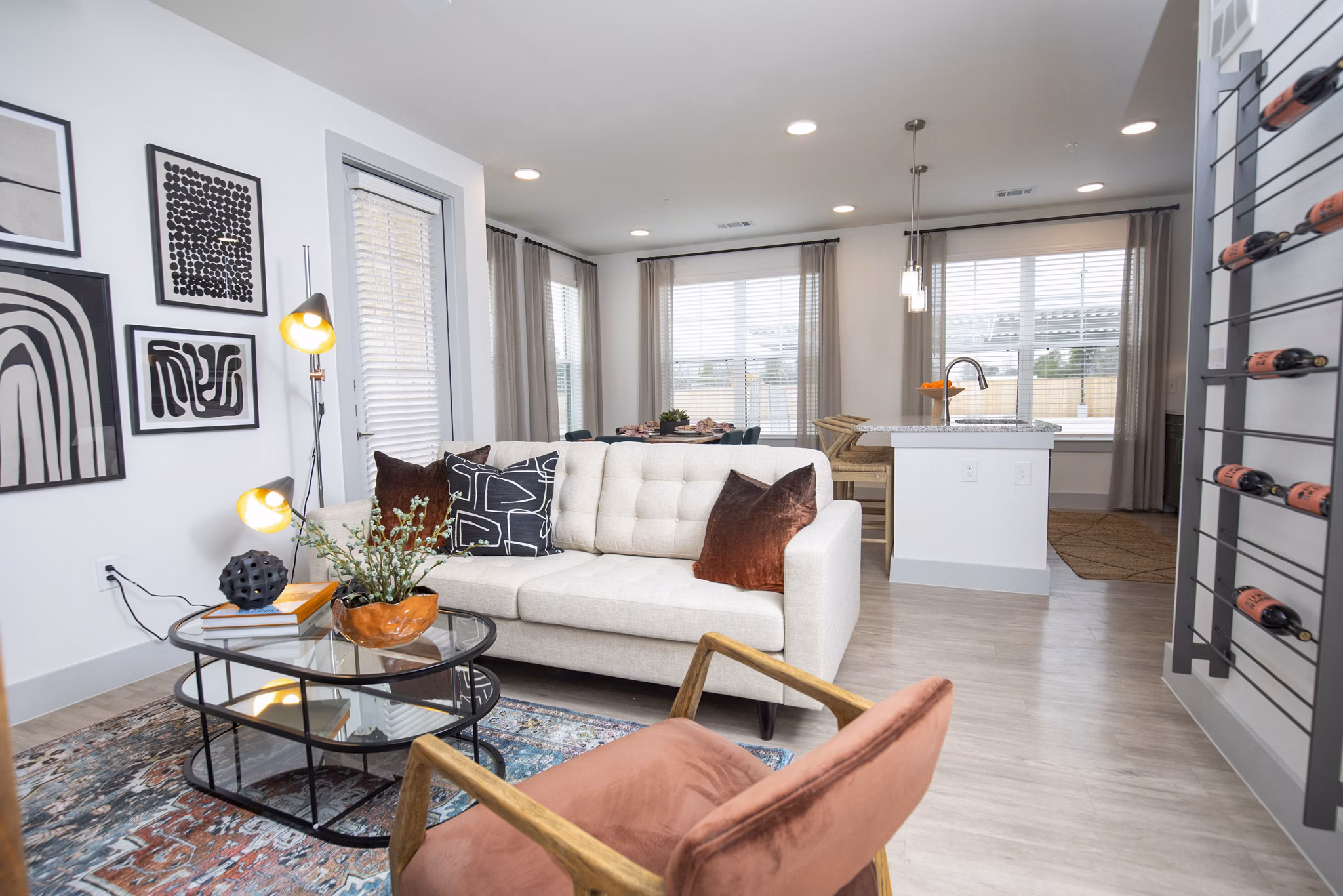 Modern living room with stylish decor at The Madison at City Place Apartments