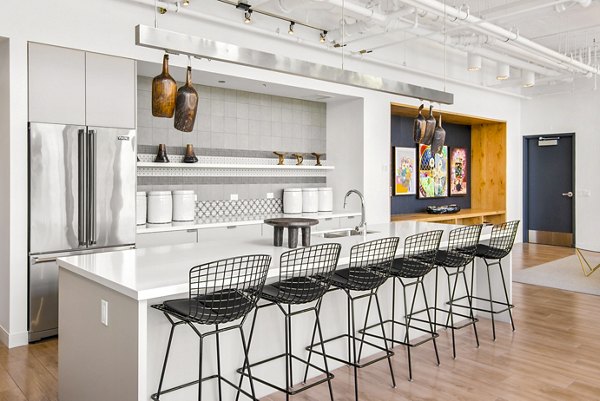 clubhouse kitchen at Spoke Apartments