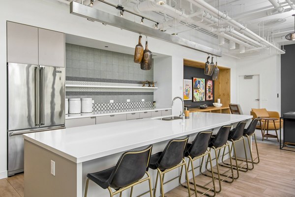 clubhouse kitchen at Spoke Apartments