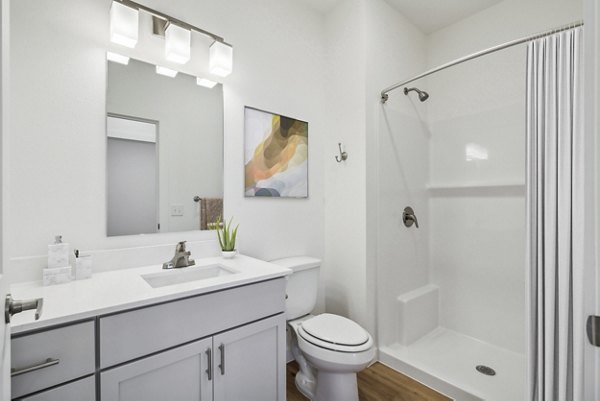 Modern bathroom with sleek fixtures at Pure OKC Apartments