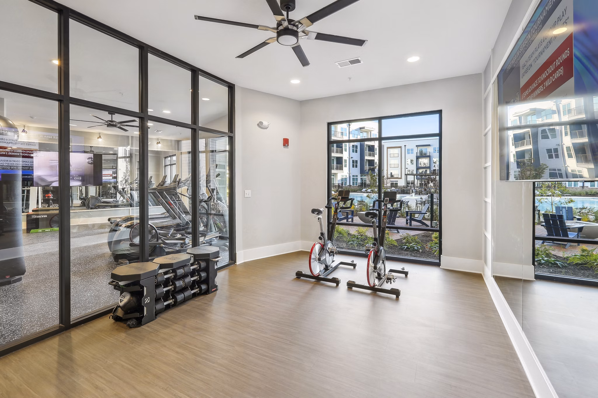 Modern spin studio with state-of-the-art equipment at Innsbrook Square Apartments