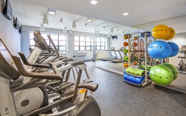 Fitness club with modern equipment at Embankment House Apartments
