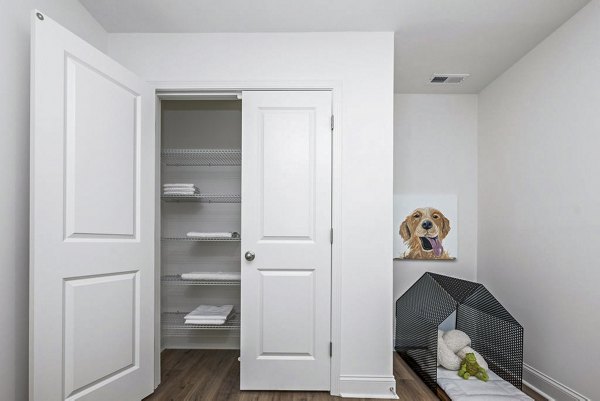 Spacious bedroom closet with modern storage solutions at Affinity at Kendrick Apartments