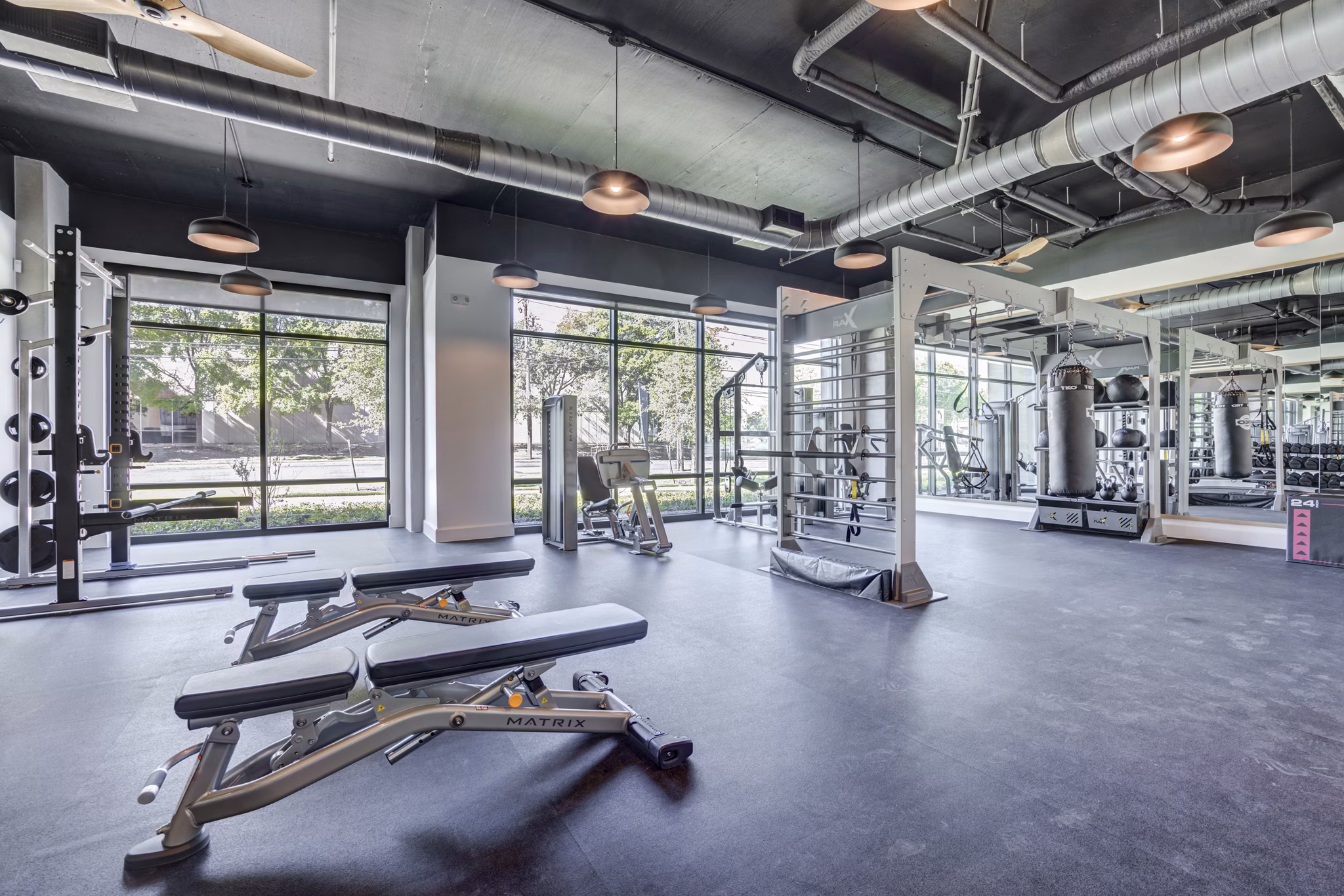 Fitness center featuring modern equipment at The Met Apartments in downtown location