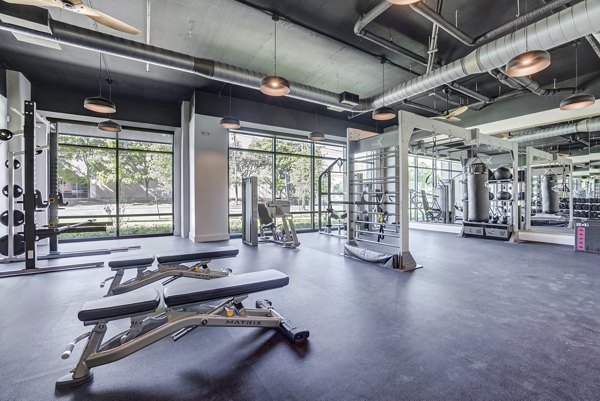 Fitness center featuring modern equipment at The Met Apartments in downtown location