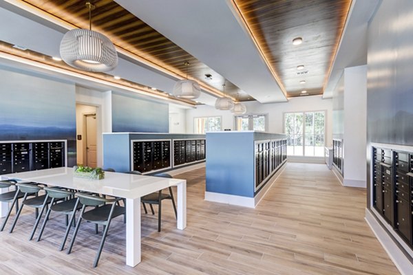 Modern mail room with secure package lockers at Marion Lake Apartments