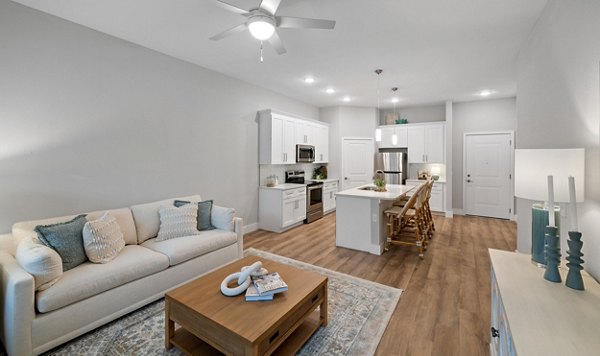 Living room featuring modern decor and natural light at Encore at Tradition Apartments