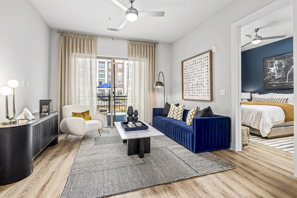 Modern living room with stylish furnishings at The Keaton at Brier Creek, Raleigh